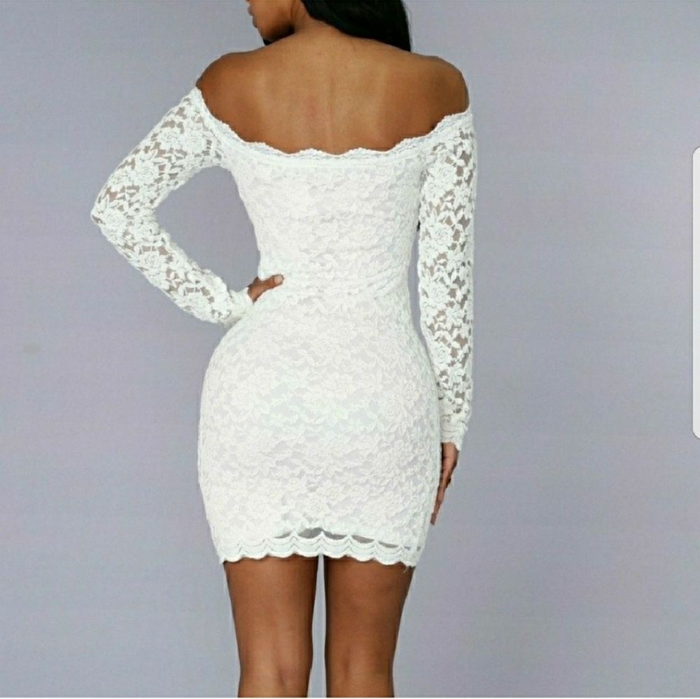 Fashion Nova White Off Shoulder Lace Dress